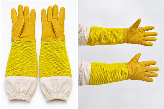 Beekeeping Gloves Leather With Long Net Yellow Sheepskin Polyester Cotton