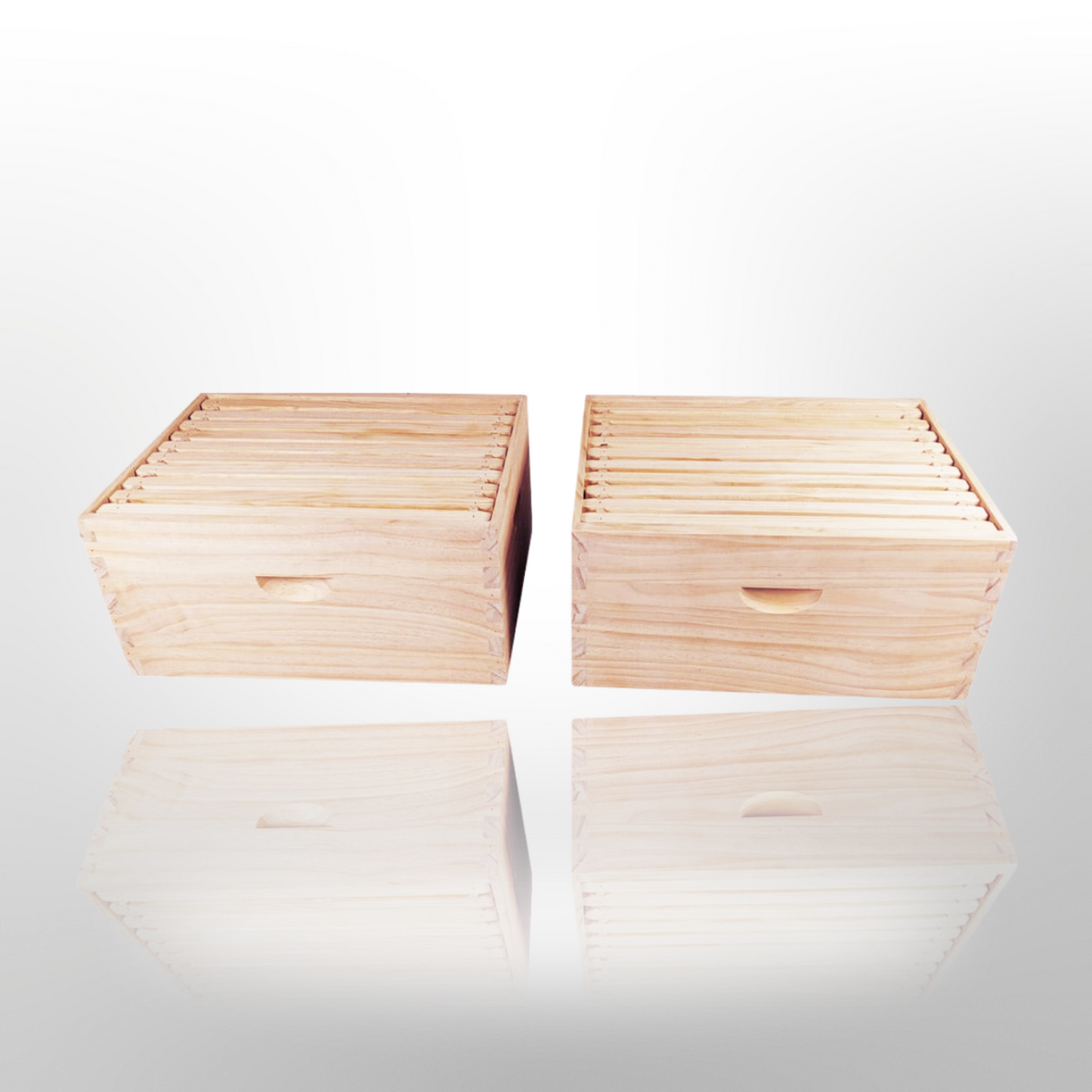 2 x 8 Frame Full Depth Super Boxes and 16 Assembled Wired Full Depth Frames
