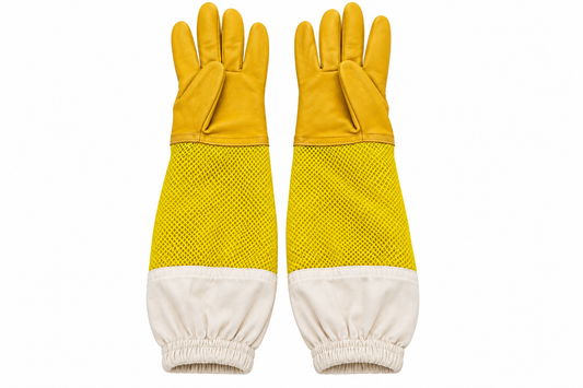 Beekeeping Gloves Leather With Long Net Yellow Sheepskin Polyester Cotton