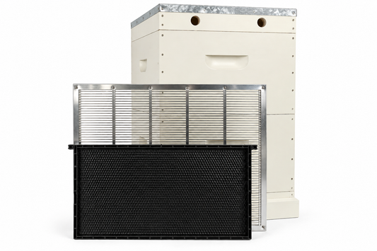 10 Frame Double Beehive – 22mm Timber, Plastic Frames black / yellow, Wax Dipped & Painted