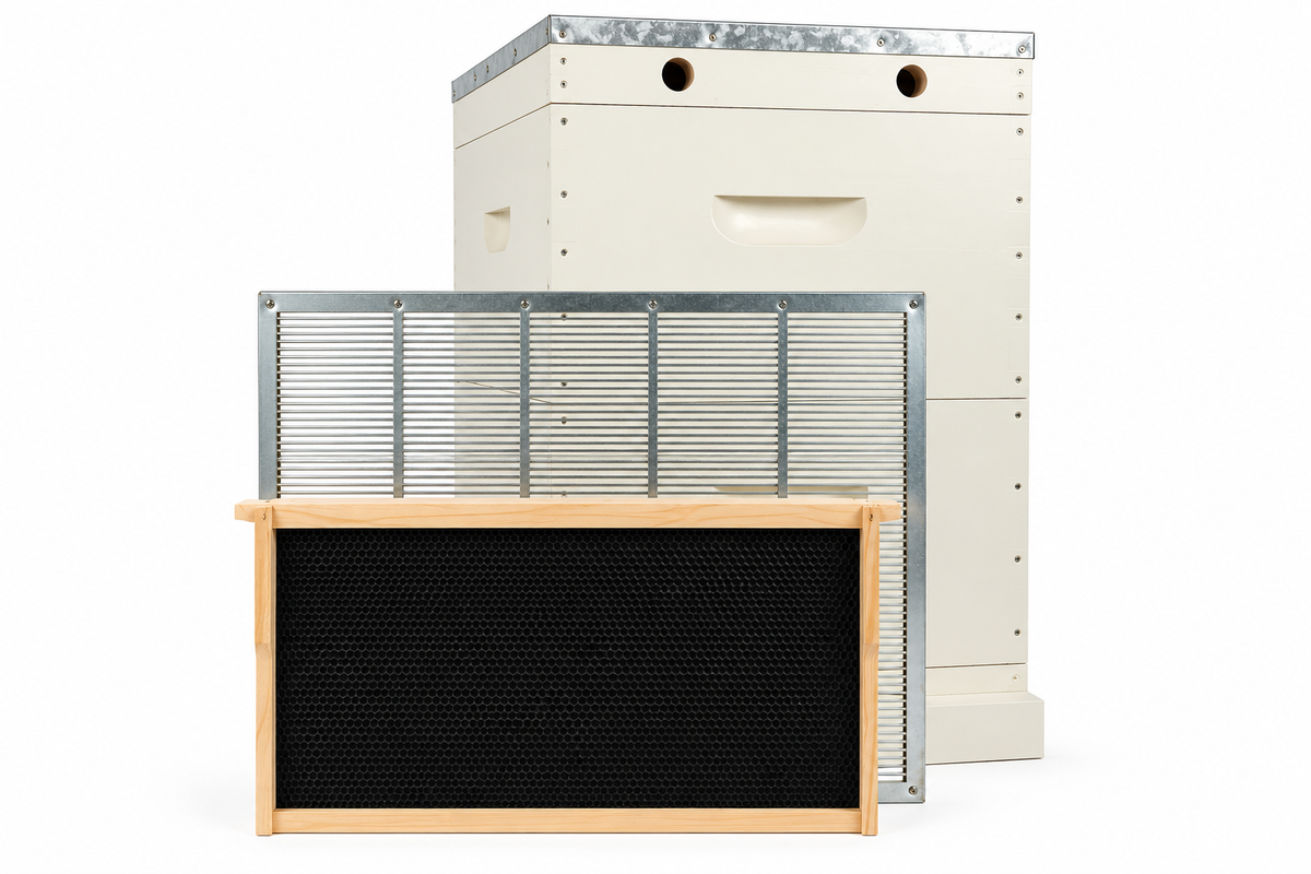 10 Frame Double Beehive – 22mm Timber, Plastic Foundation, Wax Dipped & Painted